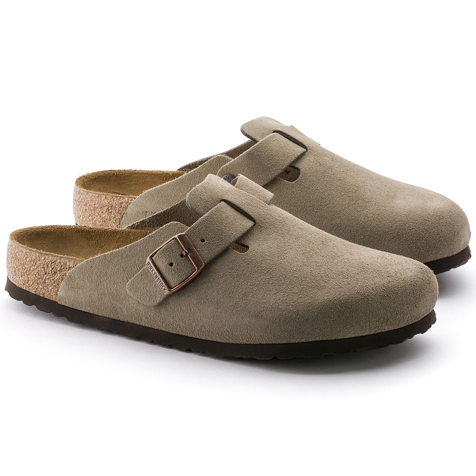 Zueco Boston Plantilla blanda Ante Taupe Horma Angosta Gris