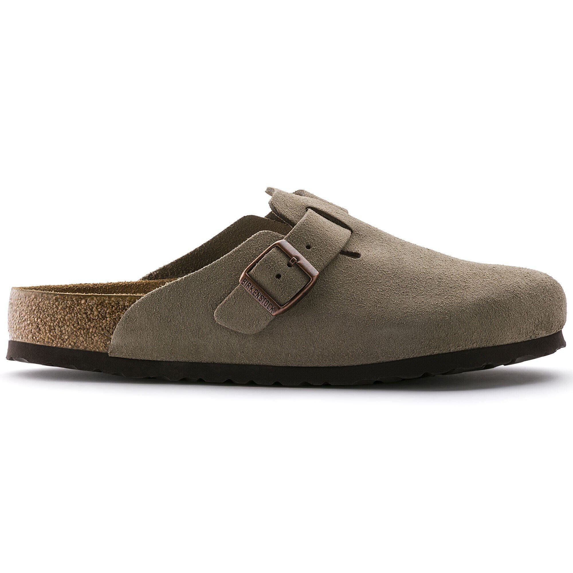 Zueco Boston Plantilla blanda Ante Taupe Horma Angosta Gris