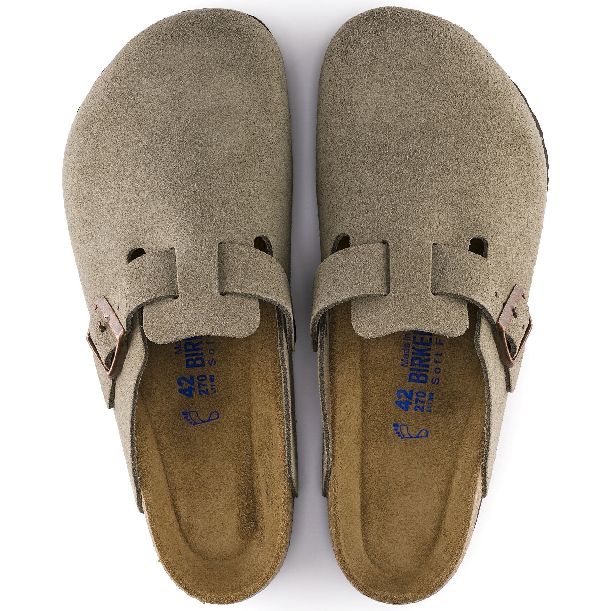 Zueco Boston Plantilla blanda Ante Taupe Horma Angosta Gris