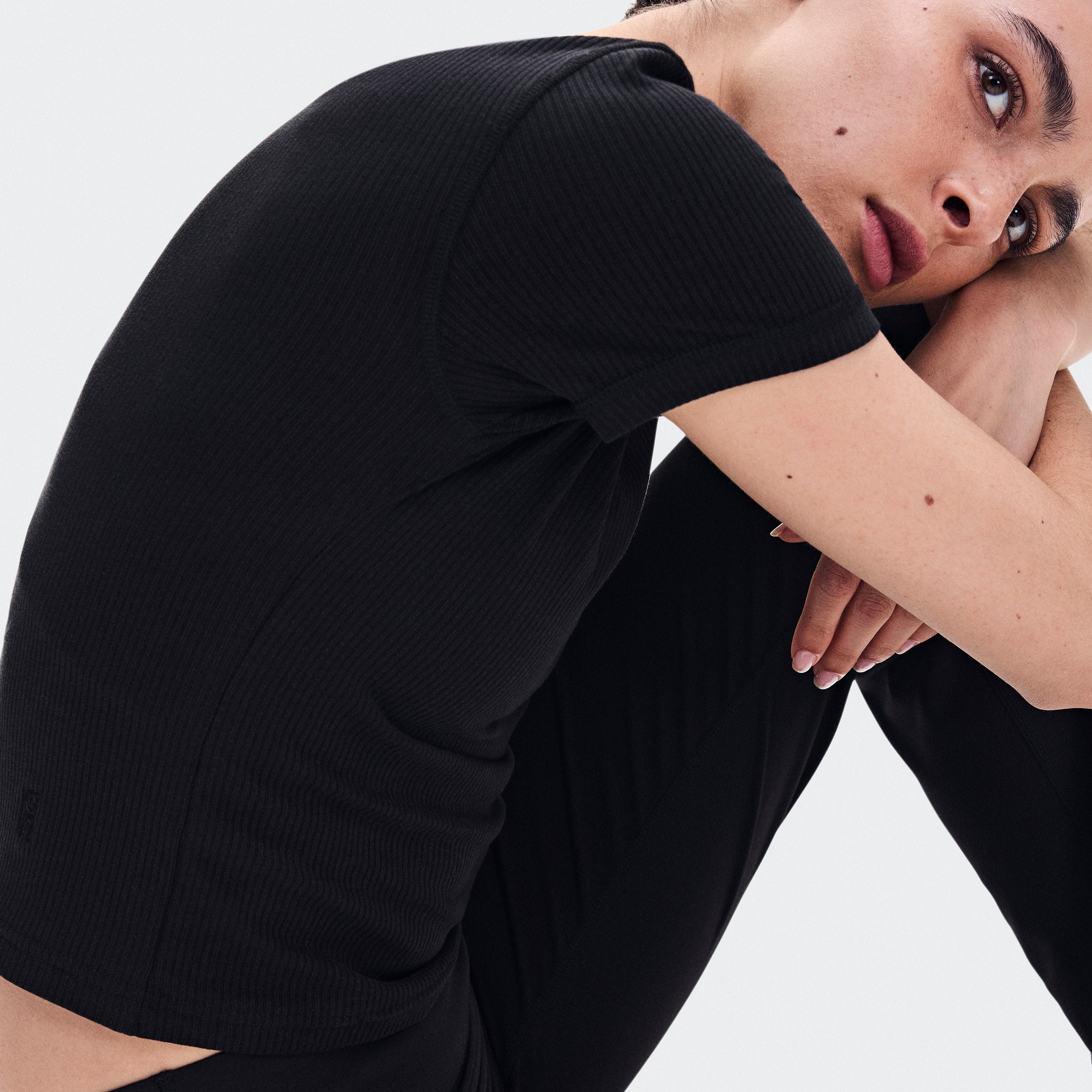 Polera On All-Day Ribbed T-Shirt Mujer Negro