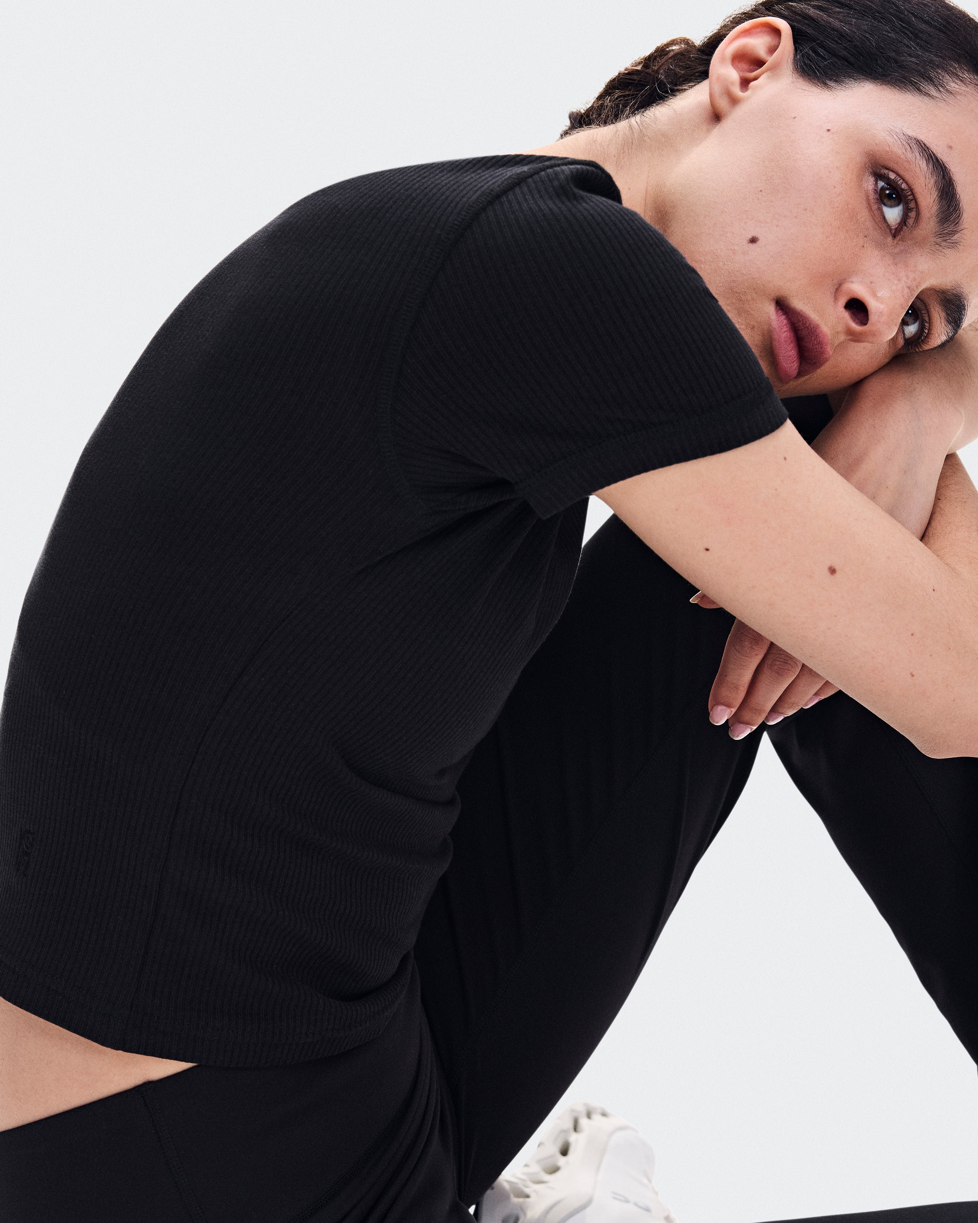 Polera On All-Day Ribbed T-Shirt Mujer Negro