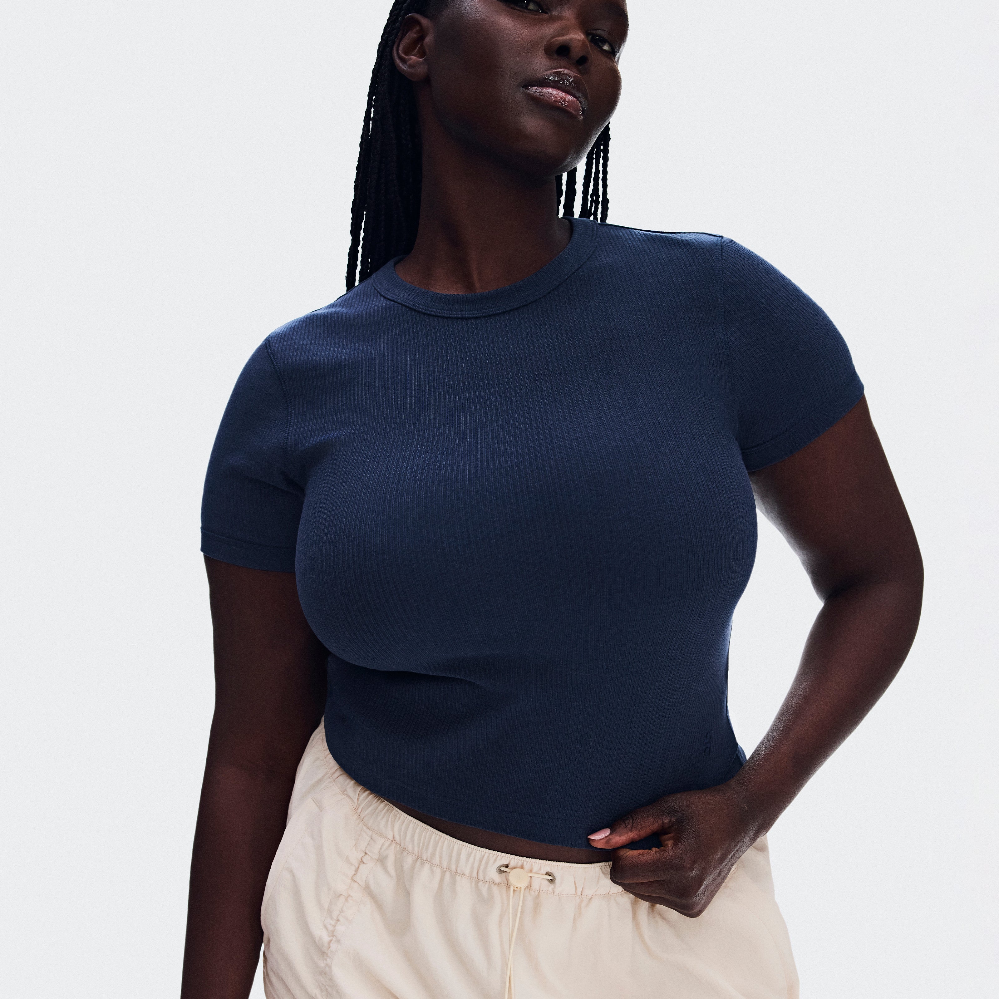 Polera On All-Day Ribbed T-Shirt Mujer Azul