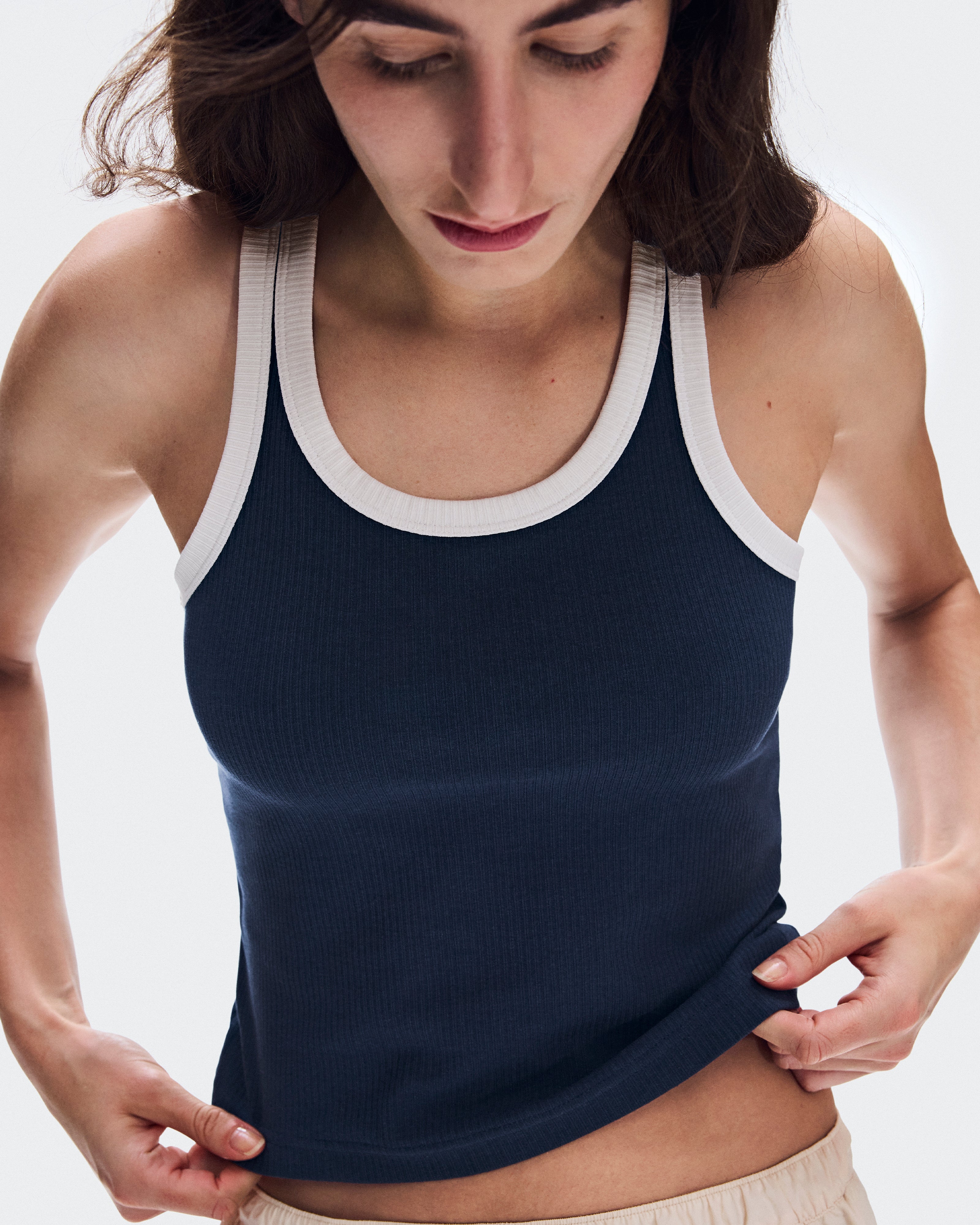 Polera On All-Day Ribbed Tank Mujer Azul